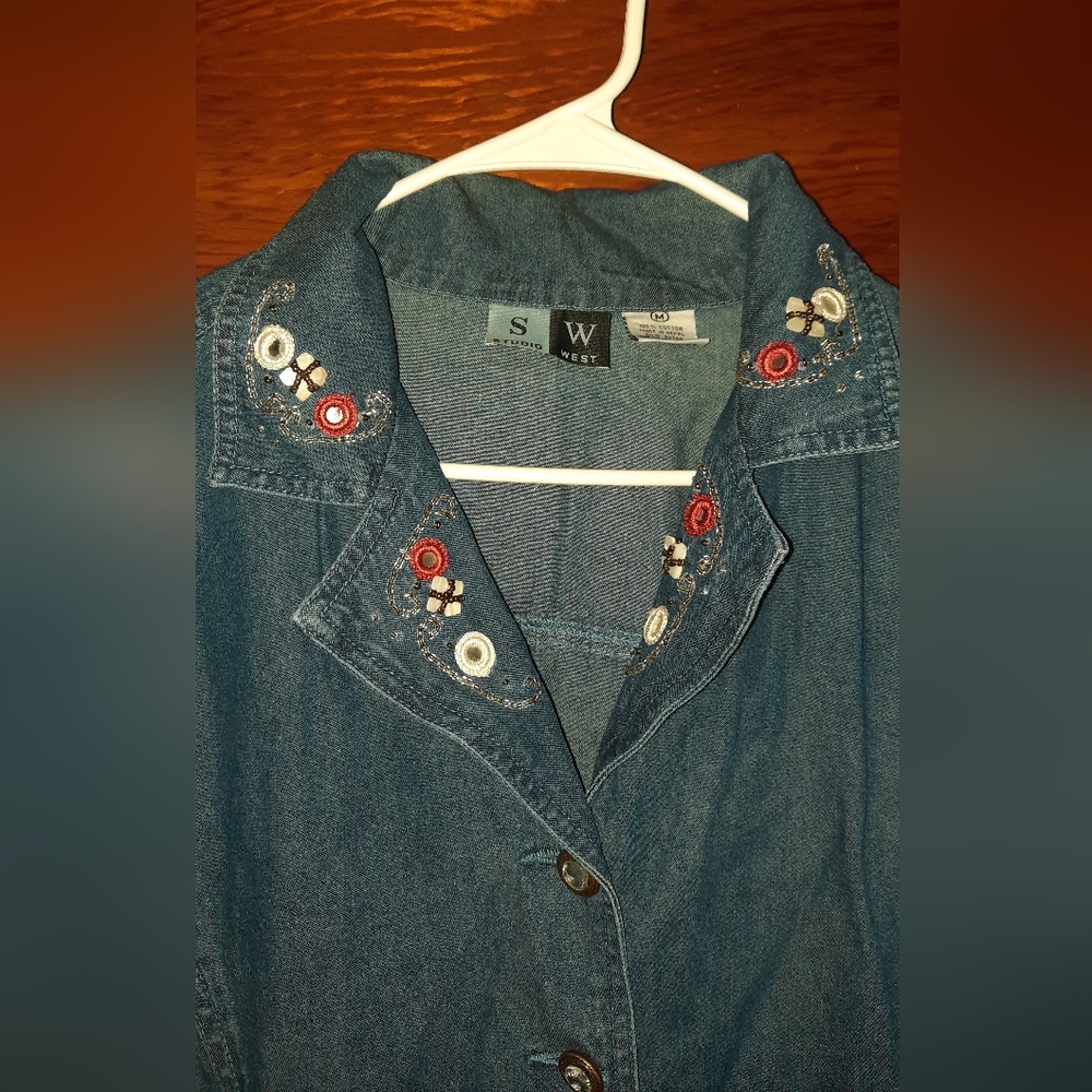 Studio west beaded denim lightweight coat